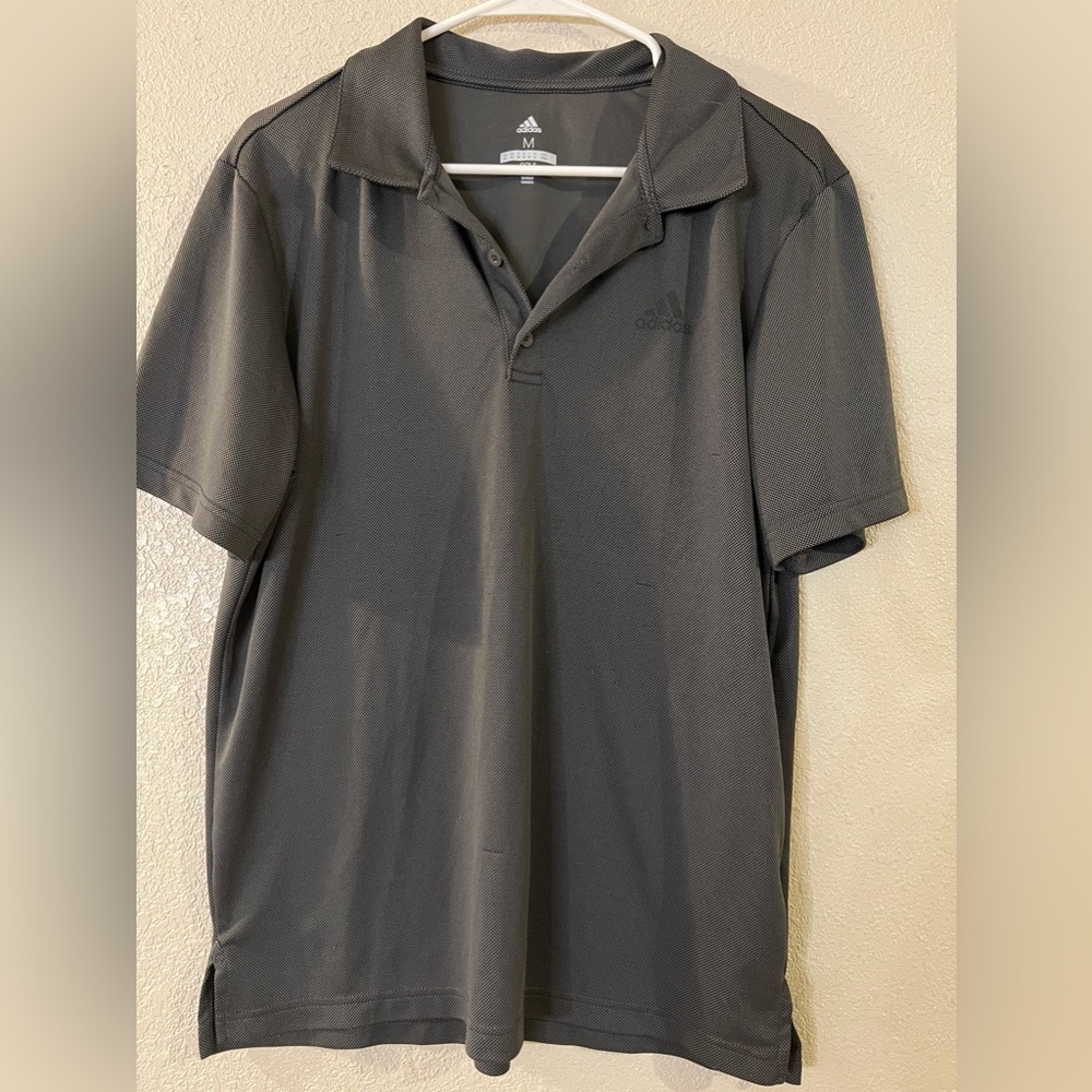 Adidas Polo Golf Shirt Mens Medium Gray Short Sleeve Outdoors
